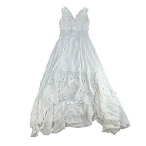 Justify White High Low Maxi Dress Womens Medium Boho Crochet Lace Smocked V-Neck